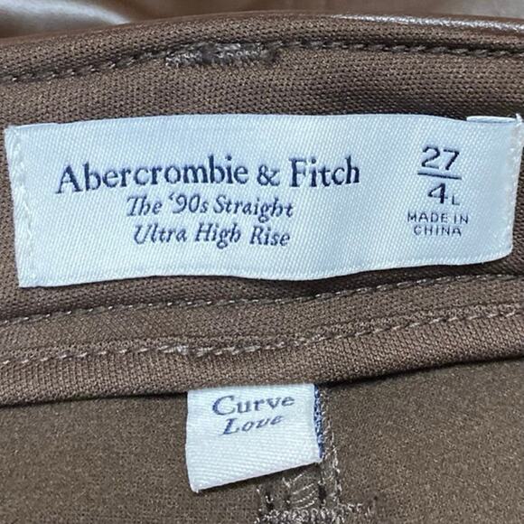 Abercrombie & Fitch 90's Straight Brown Faux Leather Ultra High Rise Pants Sz 27 - Picture 4 of 5